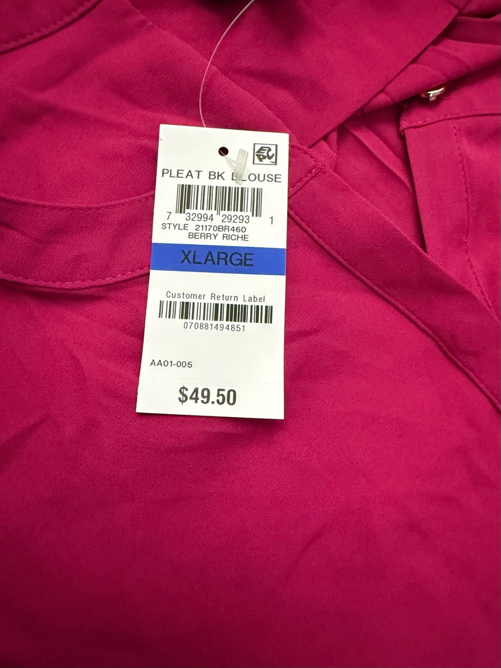 NWT JM Collection XL Fuchsia Long Sleeve Blouse - Picture 3 of 4